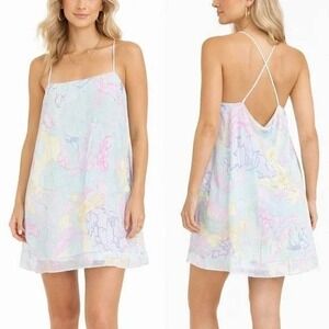 NWT Show Me Your Mumu Christy World Map Print Mini Dress Blue Travel Size S